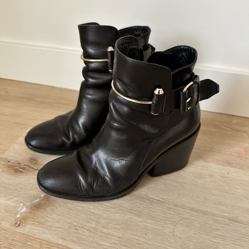 Balenciaga black leather ankle heel boots size 6